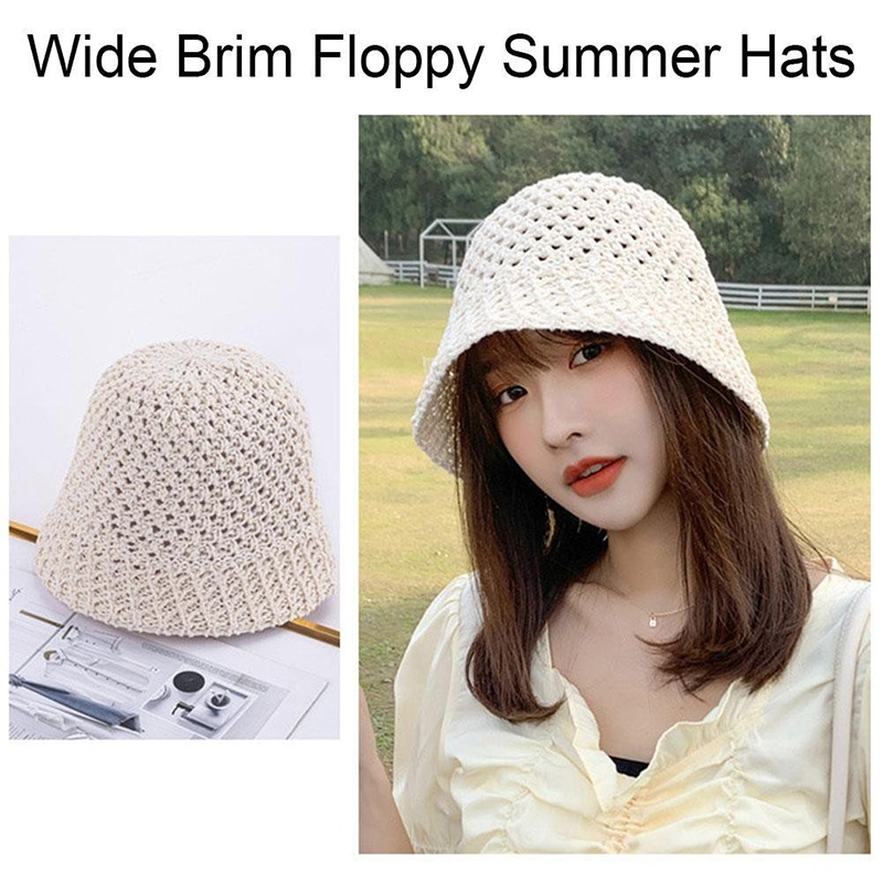 New Girls Sun Hat Wide Brim Fl - Bucket Hat Straw 评论和价格